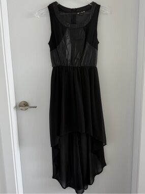Double Zero - Black High-Low Sleeveless Dress with Faux-Leather